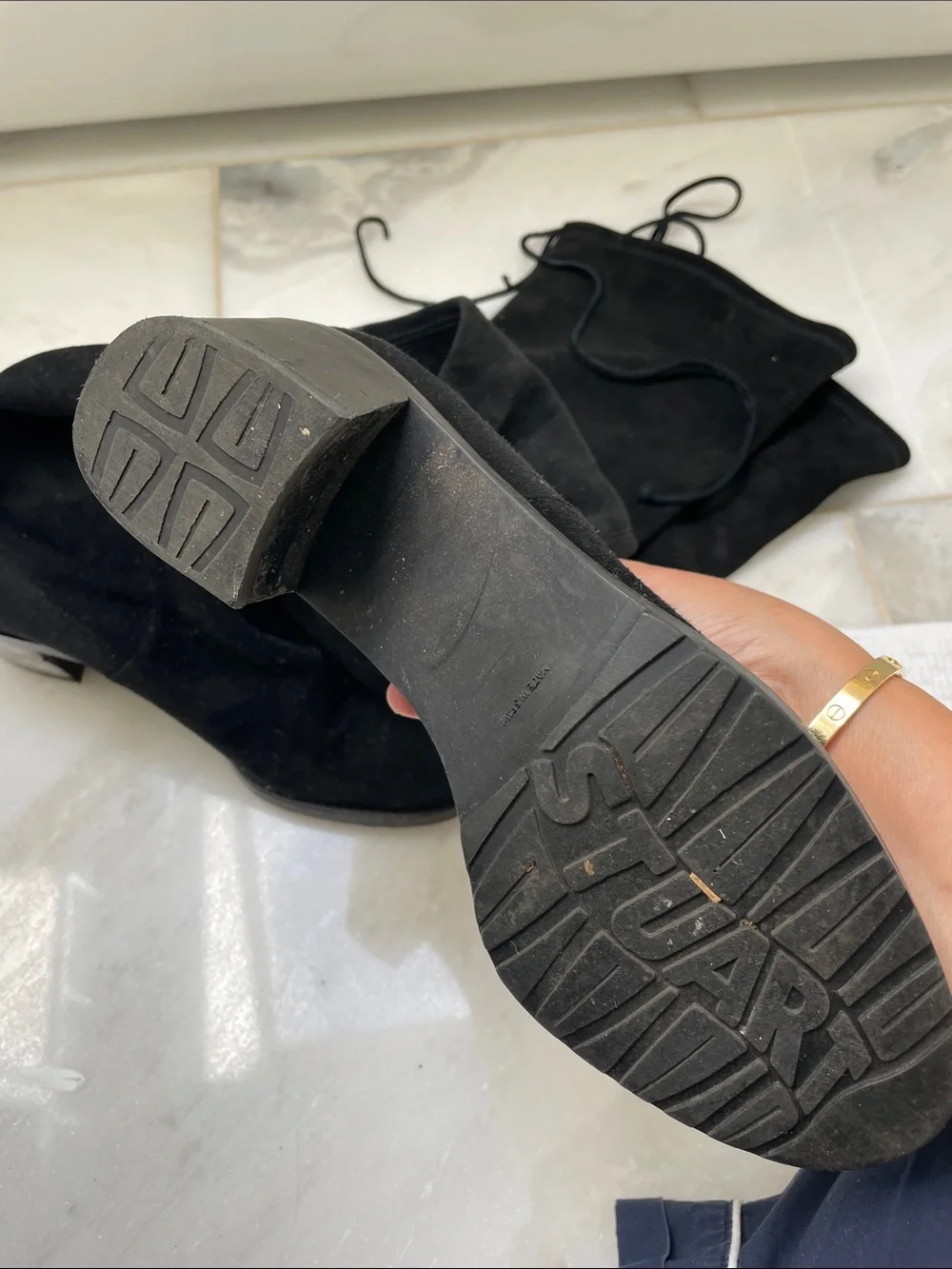 Stuart Weitzman Black Over-the-Knee Suede Block Heel Boots
